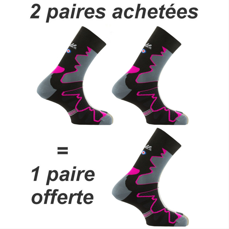 Lot de 3 paires de chaussettes trek randonnée Double Trek Noir Rose